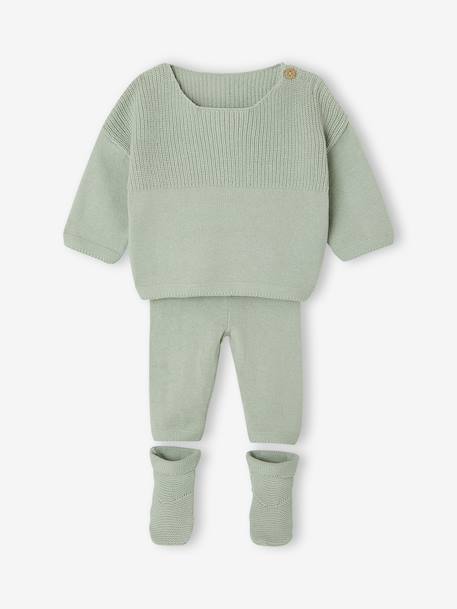 Ensemble bébé garçon tricot 3 pièces vert sauge 1 - vertbaudet enfant 