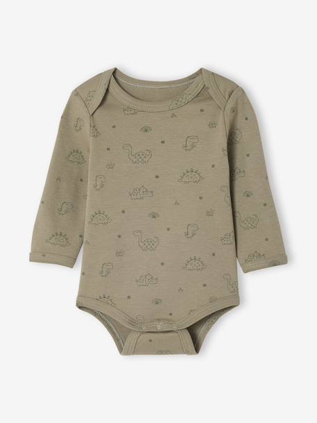 Lot 5 bodies manches longue Dinosaures kaki 4 - vertbaudet enfant 