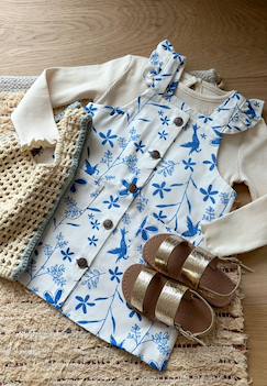 Robe Formelle Bébé Fille 12 Mois - Blanche Et Bleue à Fleurs - Avec Cardigan Tricoté Bleu - NEUVE Avec étiquettes