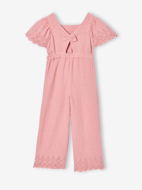 Combinaison fille en gaze de coton avec broderie blush+vert sauge 2 - vertbaudet enfant 