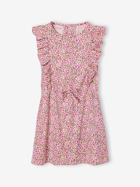 Robe fille imprimée manches volantées blanc imprimé+rose pâle+vert émeraude 4 - vertbaudet enfant 