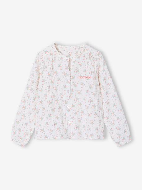 Chemise file gaze de coton imprimée personnalisable blanc imprimé+écru+rose pâle 4 - vertbaudet enfant 
