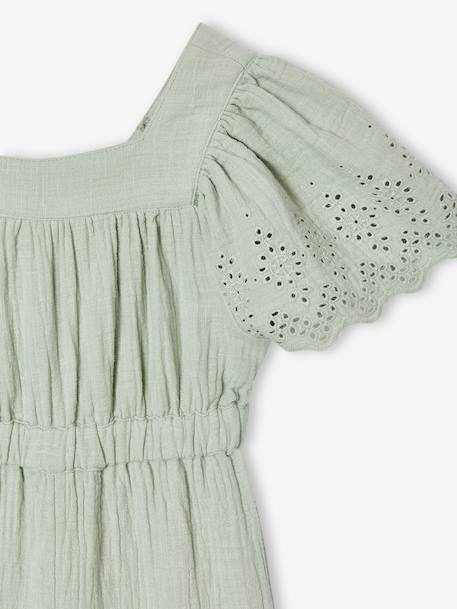 Combinaison fille en gaze de coton avec broderie blush+vert sauge 10 - vertbaudet enfant 
