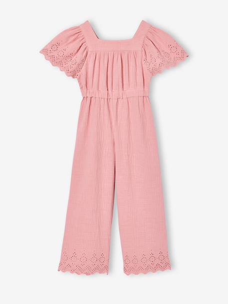 Combinaison fille en gaze de coton avec broderie blush+vert sauge 1 - vertbaudet enfant 