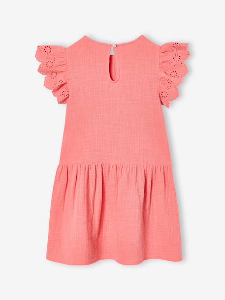 Robe fille gaze de coton manches courtes brodées corail+jaune 4 - vertbaudet enfant 