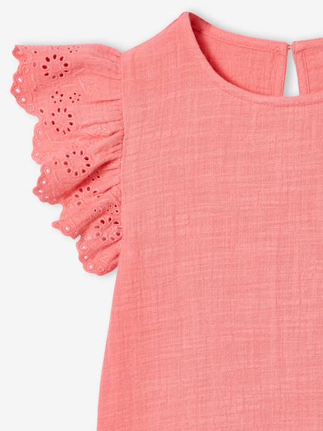 Robe fille gaze de coton manches courtes brodées corail+jaune 5 - vertbaudet enfant 
