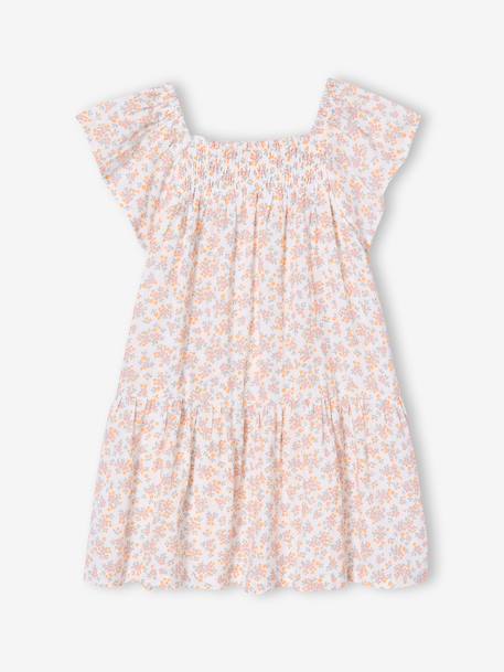 Robe fille à smocks imprimée fleurs rose poudré+vanille 6 - vertbaudet enfant 