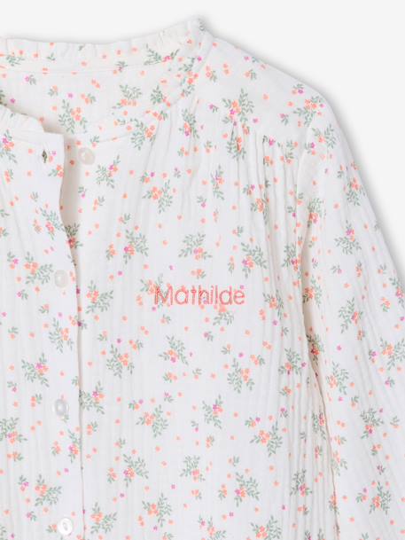 Chemise file gaze de coton imprimée personnalisable blanc imprimé+écru+rose pâle 3 - vertbaudet enfant 