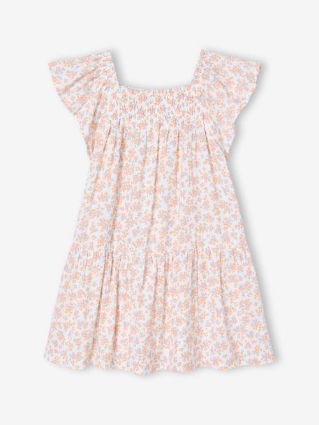 Robe fille à smocks imprimée fleurs rose poudré+vanille 5 - vertbaudet enfant 
