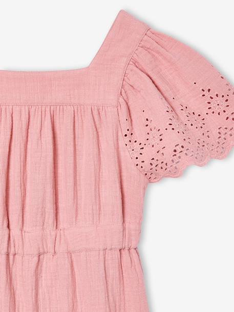 Combinaison fille en gaze de coton avec broderie blush+vert sauge 3 - vertbaudet enfant 