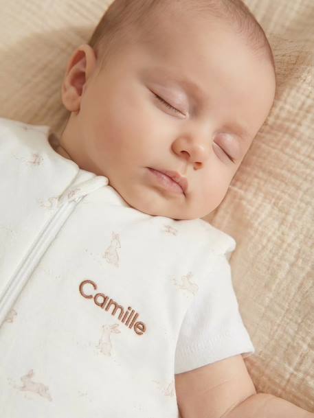 Gigoteuse personnalisable ouverture centrale bio PETITS LAPINS blanc imprimé 1 - vertbaudet enfant 