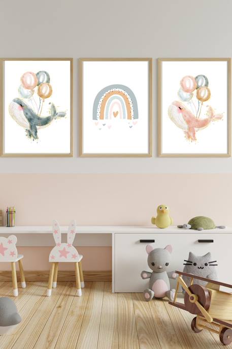 Lot 3 cadres muraux enfant baleines ballon Multi coloured 2 - vertbaudet enfant 