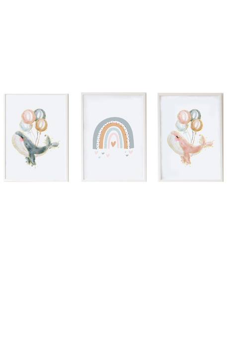 Lot 3 cadres muraux enfant baleines ballon Multi coloured 1 - vertbaudet enfant 