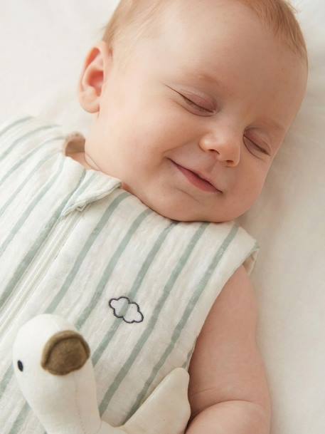 Gigoteuse été ouverture centrale personnalisable en gaze de coton RAYURE vert sauge 2 - vertbaudet enfant 