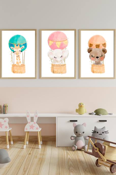 Lot 3 cadres muraux enfant éléphant + girafe + ours Multi coloured 2 - vertbaudet enfant 