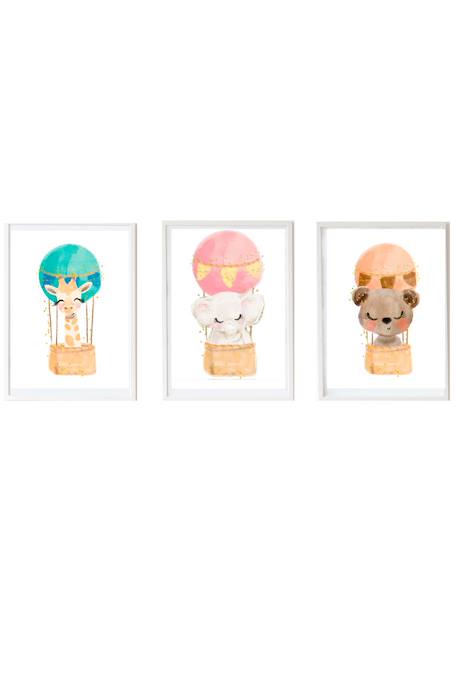 Lot 3 cadres muraux enfant éléphant + girafe + ours Multi coloured 1 - vertbaudet enfant 