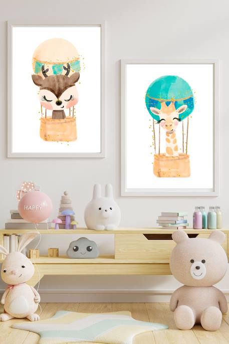 Lot 2 cadres muraux enfant cerf + girafe Multi coloured 2 - vertbaudet enfant 