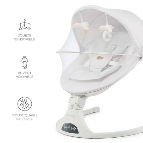 Transat Électrique Kinderkraft TULSY avec 5 Vitesses de Balancement, Bluetooth, Télécommande et Dossier Réglable Beige+Gris 4 - vertbaudet enfant 