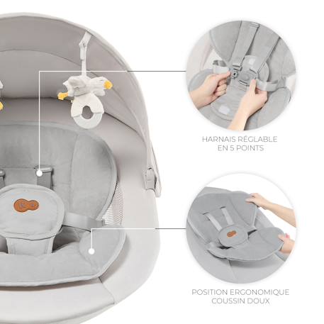 Transat Électrique Kinderkraft TULSY avec 5 Vitesses de Balancement, Bluetooth, Télécommande et Dossier Réglable Beige+Gris 5 - vertbaudet enfant 
