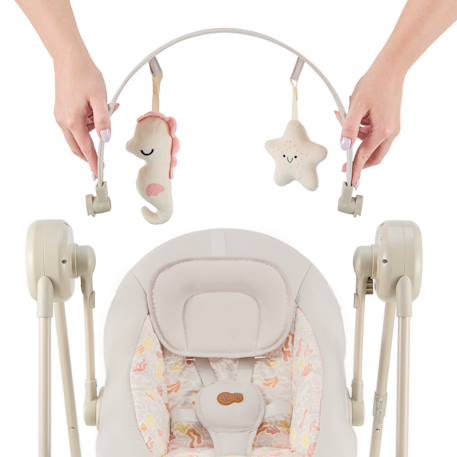 Balancelle-Transat Électrique Kinderkraft SWINGEE avec 5 Vitesses, Pliage Compact, 8 Mélodies et Harnais 5 Points Beige 3 - vertbaudet enfant 