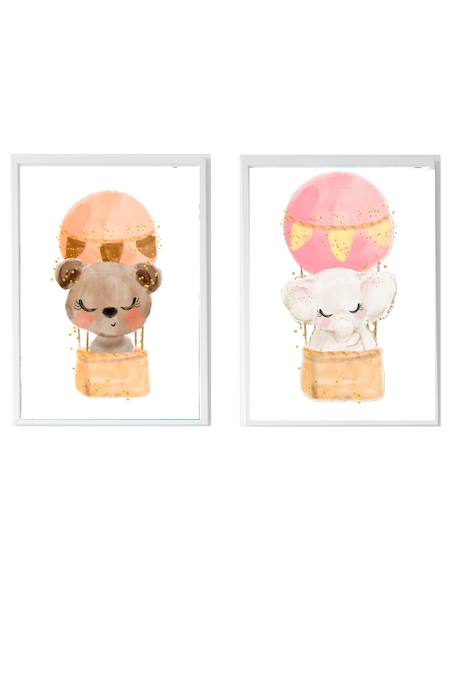 Lot 2 cadres muraux enfant ours + éléphant Multi coloured 1 - vertbaudet enfant 