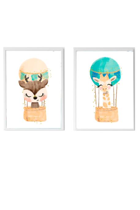 Lot 2 cadres muraux enfant cerf + girafe Multi coloured 1 - vertbaudet enfant 