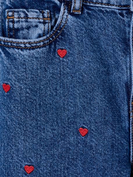 Jean large fille brodé bleu moyen+denim bleached 6 - vertbaudet enfant 