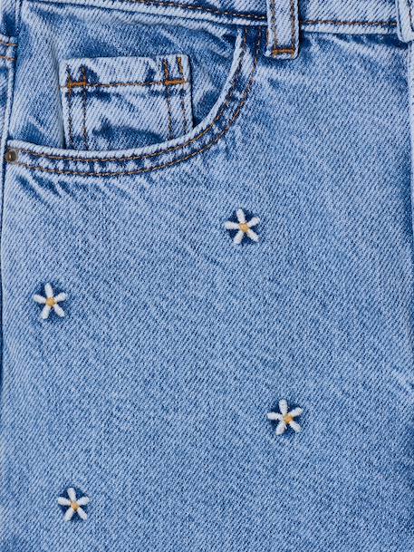 Jean large fille brodé bleu moyen+denim bleached 13 - vertbaudet enfant 