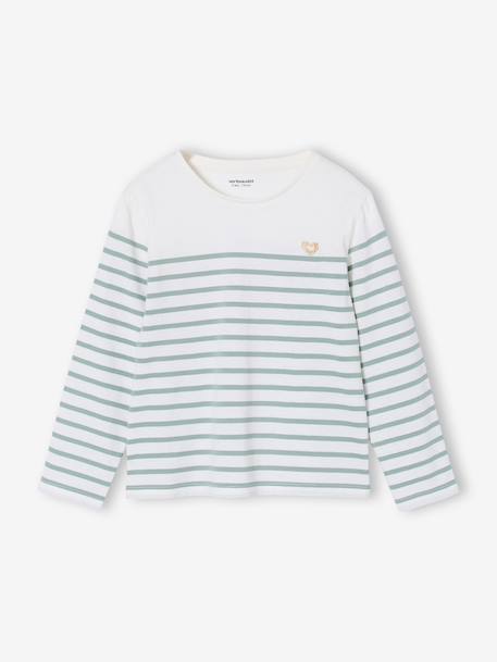 Tee-shirt marinière fille manches longues rayé bleu+vert sauge 6 - vertbaudet enfant 