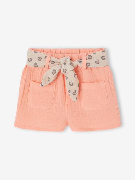 Short bébé fille avec ceinture imprimée corail 1 - vertbaudet enfant 