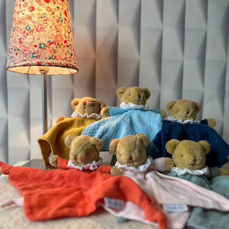 Doudou plat avec hochet ours celadon Bleu, marron, blanc 4 - vertbaudet enfant 