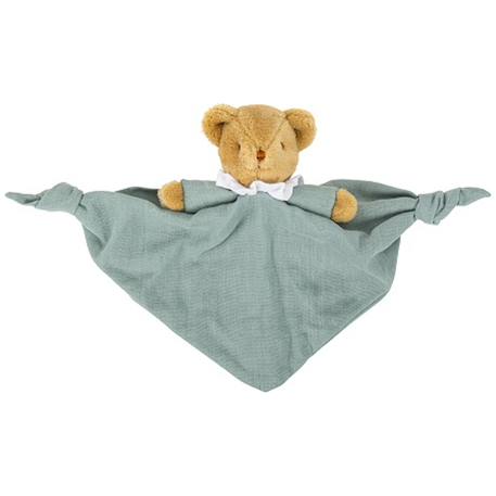 Doudou plat avec hochet ours celadon Bleu, marron, blanc 1 - vertbaudet enfant 