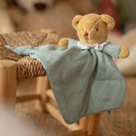 Doudou plat avec hochet ours celadon Bleu, marron, blanc 3 - vertbaudet enfant 