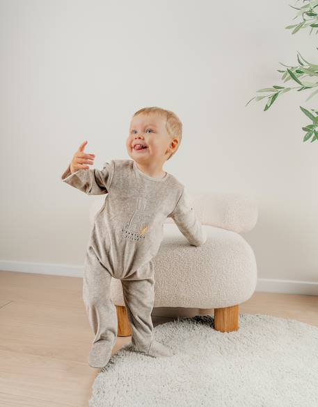 Pyjama bébé en velours brodé lapin Gris 4 - vertbaudet enfant 