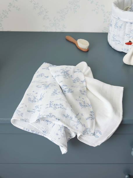 Lange mousseline de coton biologique par lot de 2 Jouy bleu 1 - vertbaudet enfant 