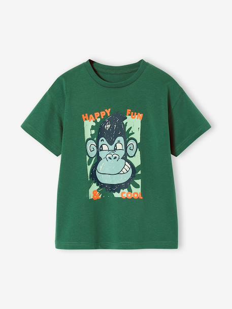 T-shirt garçon manches courtes animaux blanc+écru+vert sapin 9 - vertbaudet enfant 