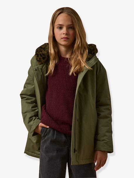 Parka courte fille doublée léopard vert 1 - vertbaudet enfant 
