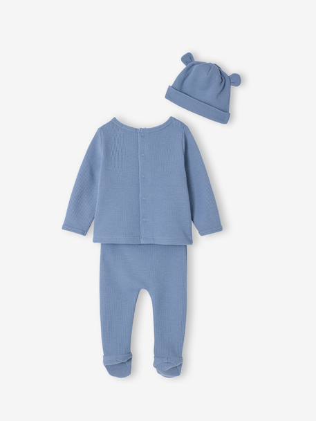 Ensemble naissance 3 pièces tee-shirt personnalisable legging bonnet bleu+écru 4 - vertbaudet enfant 