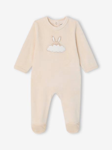 Pyjama naissance en velours écru 1 - vertbaudet enfant 
