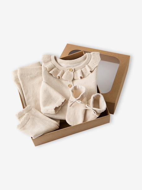 Coffret ensemble bébé fille tricot 3 pièces beige chiné 9 - vertbaudet enfant 