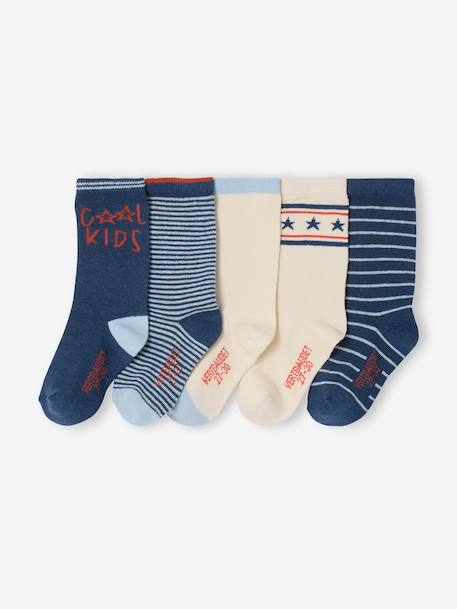Lot de 5 paires de chaussettes 'Cool Kids' garçon bleu azur+indigo+vert sauge 3 - vertbaudet enfant 