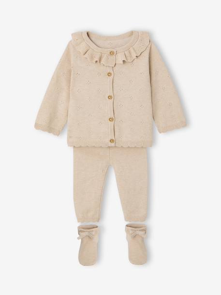 Coffret ensemble bébé fille tricot 3 pièces beige chiné 1 - vertbaudet enfant 