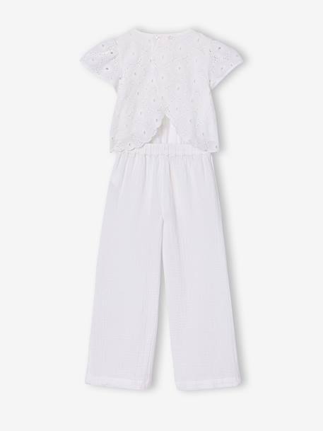 Combinaison pantalon fille en broderie anglaise blanc 2 - vertbaudet enfant 