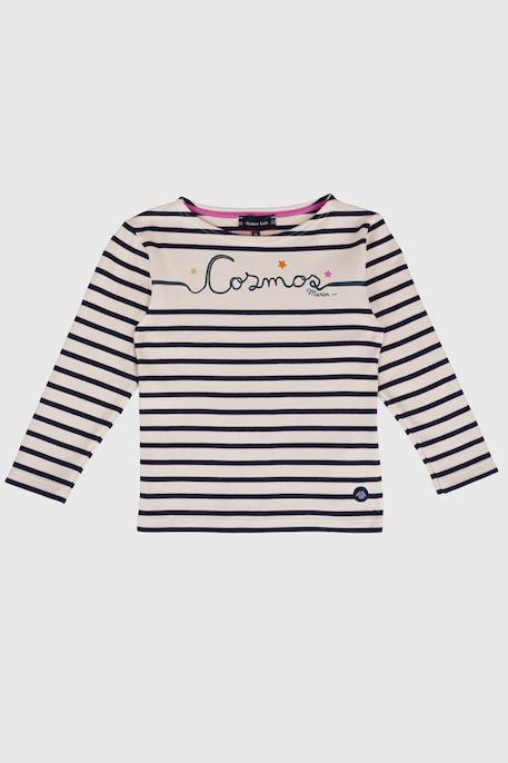 Fille-T-shirt, sous-pull-Marinière fantaisie en coton épais enfant