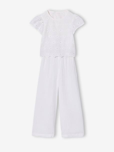 Combinaison pantalon fille en broderie anglaise blanc 1 - vertbaudet enfant 
