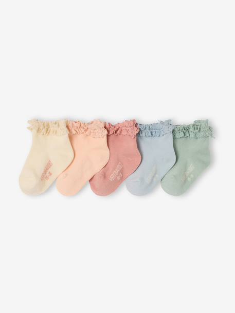 Lot de 5 paires de mi-chaussettes dentelle bébé argile+blush+écru 3 - vertbaudet enfant 