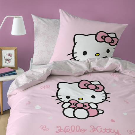 Parure de lit imprimée 100% coton, hello kitty cute Rose 1 - vertbaudet enfant 