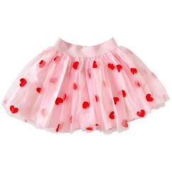 Jouet-Jeux d'imitation-Jupe enfant en tulle rose à cœurs rouges – Taille élastique, idéale fête et déguisement (3-8 ans)