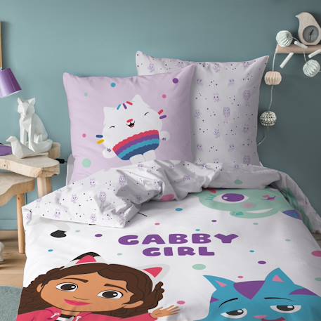 Parure de lit imprimée 100% coton, gabby et la maison magique funny Blanc 1 - vertbaudet enfant 