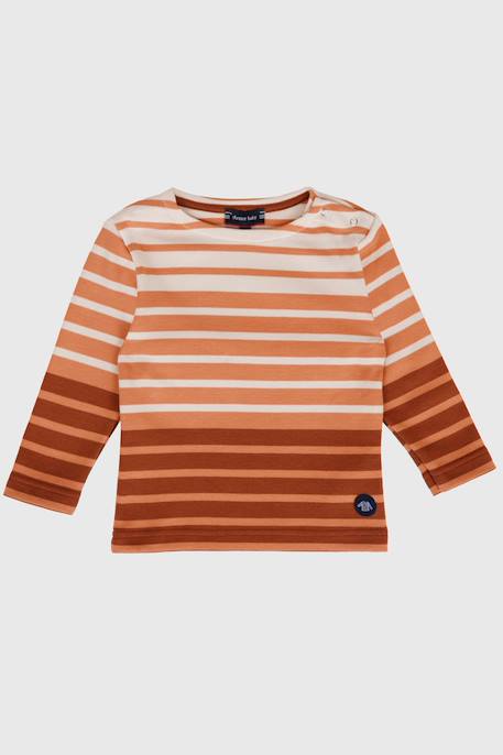 Marinière bébé rayures placées en coton Nature/romolo/marine deep+Scotch / coral gold / sequ 3 - vertbaudet enfant 